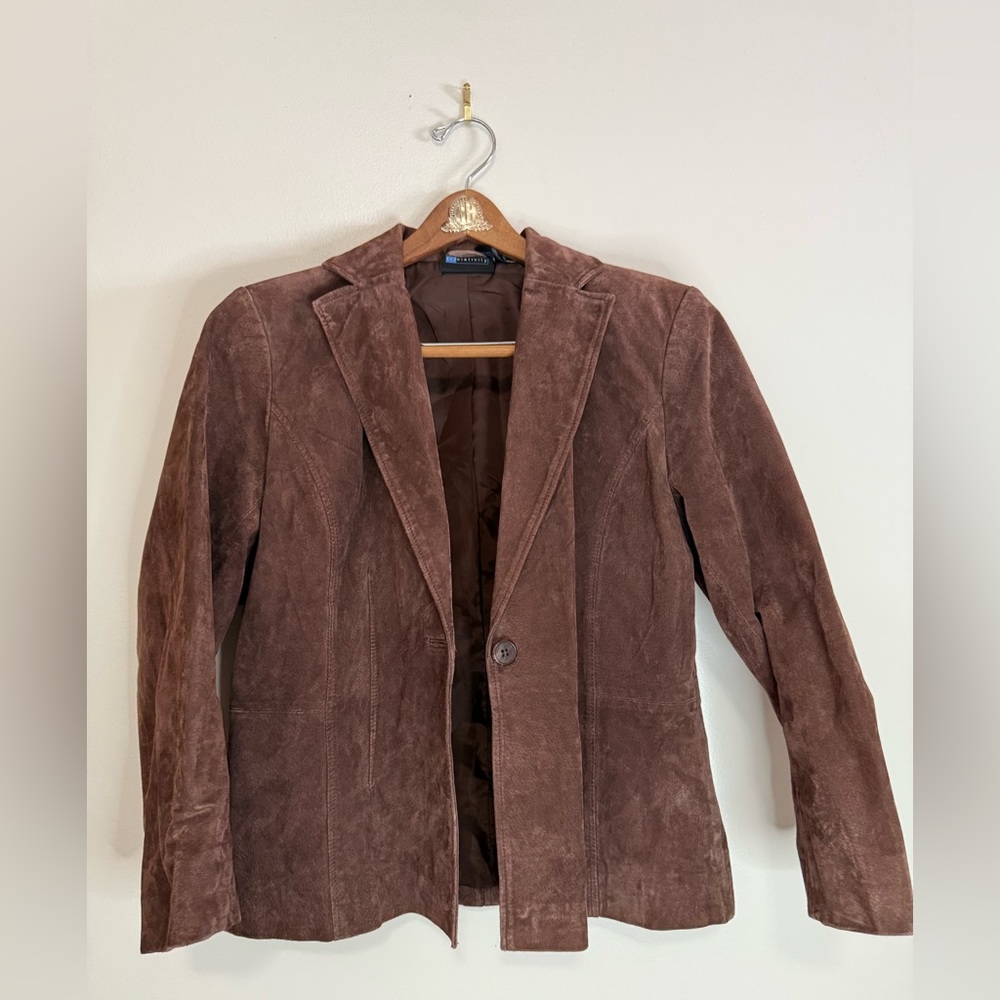 Relativity Single Button Brown Suede Lined Jacket… - image 1